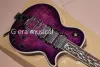 Custom Shop Trans Purple Acolchado Acolchado Top Guitarra Eléctrica Bigs Birdge, Flame MOP Fingerboard Inlay, 3 Pastillas Humbucker, Hardware Chrome
