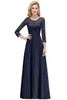 New Fashion Dusty Rose Chiffon Bridesmaid Dresses Scoop Neck Lace Applique Long Sleeves Maid Of The Honor Dresses HY4261