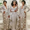 Luksusowy Dubaj Syrenka Suknia Ślubna Z Odpinaną Overskirt Perły Koraliki Koronki Aplikacja Długie Rękawy Suknie Ślubne Afryka Sukienka Bridal