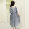 Vertical Striped Chiffon Maternity Long Dresses V Neck Slim Waist Charming Clothes for Pregnant Women Elegant Pregnancy