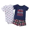 Chaud! Haute qualité Teamsters bébé garçon fille ensemble de vêtements T-shirt court + short ou + barboteuse 3 pièces ensemble bébé vêtements