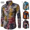 Wholesale-2018 Spring Men's shirt Floral printing long sleeve shirts men clothes flowers printed shirts vintage Linen Casual Male Shirt