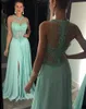 mint crystal chiffon prom dresses