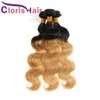 MINK Brasilianska Malaysiska Virgin Blonde Ombre Bundlar 1B 27 Kroppsvåg Hår Vävar Mörka Rötter Honey Blonde Human Hair Extensions 3pcs
