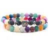New Colorful Weathering Agate 2pc/Set Couples Bracelet 8mm Natural Stone Bracelet Owl Lion Dog Paw Bangles For Women & Men Gift