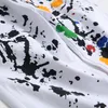 Men Printed White Pants DJ Graffito Splash Ink Paint Color Street Fashion Cool Unique Cotton Pants for Men