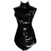 Nueva ropa de discoteca, mono de látex negro sin entrepierna, lencería de cuero de vinilo, vestido fetiche Bondage, Catsuit erótico de PVC, leotardo grande 256v