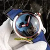 46MM Bubble Skull Head Automatic Tourbillon Blue/Black Dial Mens Watch Rose Gold Leather Strap High Quality Wristwatches