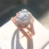 Fashion Female Ring Set 18KT Rose Gold Filled Ring Vintage Wedding Band Promise Engagement Rings for Women