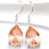 Luckyshine magnifique bijoux goutte d'eau Champagne Morganite boucles d'oreilles 925 argent femme Zircon crochet boucles d'oreilles 254Y