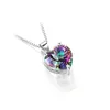 Lyx 925 Sterling Silver Heart Shaped Pendant Rainbow Cubic Zirconia Cz Ädelsten Charm Box Kedjor för Kvinnor Mode Smycken