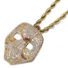 Yellow Rose Gold Plated Colorful CZ Mask Pendant Necklace for Men Women Hip Hop Necklace Hot Gift