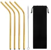 50sets/lot 4pcs 6*215mm Stainless Steel Drinking Straw Colorful Reusable Straw with cleaner Brush & pouch For Juicy Party tool