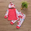 2018 Neonato Neonato Neonate Vestiti Set Primavera Autunno Manica lunga T-shirt floreale Pantaloni Cappello Abbigliamento per ragazze Rosa Rosso Abiti 3 pezzi