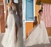 2018 Gali Karten Sexy Praia Vestidos De Casamento Lado Espaguete Ilusão Sexy Boho Vestidos De Casamento Pérolas Backless Boêmio Vestidos de Noiva