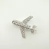 Modna Clear Crystal Airplane Hostess Brooch Brooch Pin for Men Nowe 40 mm srebrne/złote broszki samolotowe