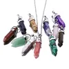 30Colors Bullet Hexagonal Crystal Pink Purple Quartz Natural Stone Pendant Chakra Druzy Necklace With 50cm stainless steel chain