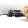 Blue CZ Crown Men Bracelets entiers 8 mm Perles de pierre d'œil de tigre naturel Bijoux de macrame avec perles en acier inoxydable2741752