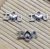 Partihandel 100 st I LOVE U Letter Legering Berlocker Hänge Retro Smycken Göra DIY Nyckelring Ancient Silver Hänge För Armband Örhängen 9*17mm