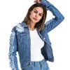 5xl plus storlek rippad denim jacka kvinnor kläder 2018 höst damer långärmad outwear kvinna jaet jeans feminina veste femme