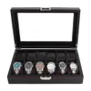Outad 12 slots Caixa de relógio de fibra de carbono caixa de jóias relógio display titular de armazenamento retângulo estojo de couro preto