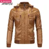 Groothandel - AOWOFS Winter Heren Bruin Lederen Bomber Jassen Hooded Warm Faux Sheepskin Motorfiets Chaqueta Heren Gewatteerde lederen jassen met HA