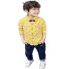 가을 패션 아기 소년 옷 세트 코튼 긴 소매 인쇄 셔츠 + 청바지 + 나비 넥타이 3pcs tracksuit 아기 소년 의류 세트