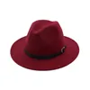 Chapeau Fedora en feutre de laine unisexe pour hommes et femmes, boucle de ceinture décorée à large bord, casquette de Jazz Panama, chapeau formel d'église pour dame, Trilby