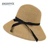 شمس الصيف قبعة مع Bowknot المرأة على نطاق واسع بريم مرن شاطئ القبعات بوهيميا سيدة قبعات من القش المرأة شاطئ كاب اقية من الشمس للتسوق 2PCS