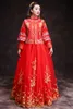 Vår Traditionell Show Bride Dress Suzhou Broderi Långärmad Kinesisk stil Bröllop Cheongsam Aftonklänning Röd Vintage Dragon Rose Gown