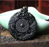 Natural obsidian dragon and phoenix gossip pendant jade necklace A goods jade brand men open light evil spirits