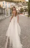 Berta Privée 2019 Mermaid Wedding Dresses Plunging Neck Backless Lace Bridal Gowns See Through Boho Slit Wedding Dress Simple Modest