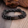 Mens Bracelets Bangles 230MM Black Stainless Steel Heavy Men039s Chain Double Link Bracelet Punk Rock Biker Jewelry Armbanden9726741