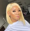 Full Lace Human Hair Wigs Blonde Color 613# straight Bob Wigs With Baby Hair 130% Density Bleached Knots Brazilian Virgin Hair Glueless