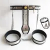 3in1 Stainless Steel Female Chastity Belts+Thigh Rings+Anal Vaginal Plug Chastity Underwear Bondage Devices Sex Toys for Women G7-5-46C