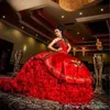 Seksi tatlım kırmızı nakış balo elbisesi quinceanera elbiseler saten dantel yukarı taban uzunluğu vestido de festa tatlı 16 elbise qc1118