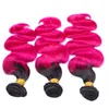 Preto e rosa ombre peruano tecer cabelo humano pacotes onda do corpo 1b rosa ombre virgem extensões de trama do cabelo humano 3 pçs lot1296002
