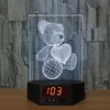Petit ours 3D Illusion veilleuses LED 7 changement de couleur lampe de bureau horloge fonction enfant cadeau de fête des enfants jouet # R45
