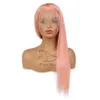 Czyste różowe pełne koronki ludzki włosy peruki jedwabiste proste brazylijskie dziewicze ludzkie włosy 150 gęstość koronki przednia peruka z włosami baby