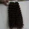 Light Brown Fita Humana em kinky curly 100g 40 pçs / lote Não Remy Brasileira da Pele Do Cabelo Humano trama fita Em Extensões Do Cabelo