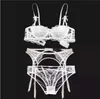 Plus size women sexy bra set intimates embroidery half cup lingerie thin temptation black white bra and panty with Garters Sets