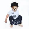 Roupas de bebê Infantil Roupa Dos Miúdos Bebê Recém-nascido Meninos Outfits Carta de Manga Curta T-shirt Tops + Calças Calças de Rosto Dos Desenhos Animados Do Gato 2 Pcs