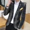 Boutique Fashion Classic Plaid Mens Suit Coats Single Buckle Wedding Dress Casual Jacket Men Blazer xl