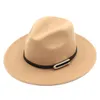 Klasyczna kobieca Finel Fedora Hat Wide Brim Panama Hat z czarnym klamrą paska (obwód głowy od 56 cm do 58 cm)