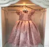 Luxuoso vestido de baile vestidos da menina de flor blush rosa pérolas arco até o chão jel ...