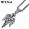 Topgrillz hiphop män kvinnor halsband guld / silver färg pläterad iced ut micro pave cz sten ängel hänge halsband kärlek'sblessing