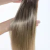 Ombre Human Hair Clip in Remi Hair Extensions Color Medium Brown to Ash Blonde #4 Fading to #18 Silky Straight 14"-24" 120g