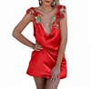 Nieuwe EUR Size Holiday Jurk Floral Embroidery Jurk Mode Diepe V-hals Mouwloze Sexy Strand Mini Jurk Fit voor de zomer