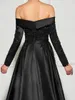 Czarne koronkowe mody Suktuits Suknie wieczorowe z odłączanym pociągiem z ramion z koralikami formalne suknie z długim rękawem garnitury garnitury balowe sukienka balowa