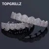 TOPGRILLZ Micro Pave Cubic Zircon Custom Fit Oro argento Colore Iced Out Hip Hop Denti Grillz Top Bottom Griglie per denti Set